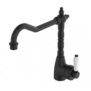 Eleanor Shepherds Crook Sink Mixer Matte Black With White Ceramic Handle